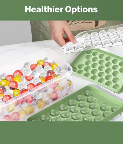 Ice Cube Tray with Lid and Bin (Light Green - 2 Pack)