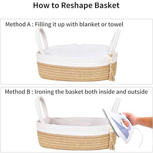 Small Storage Basket for Toilet Tank Top (White & Jute / L(13x6x4 Inch))