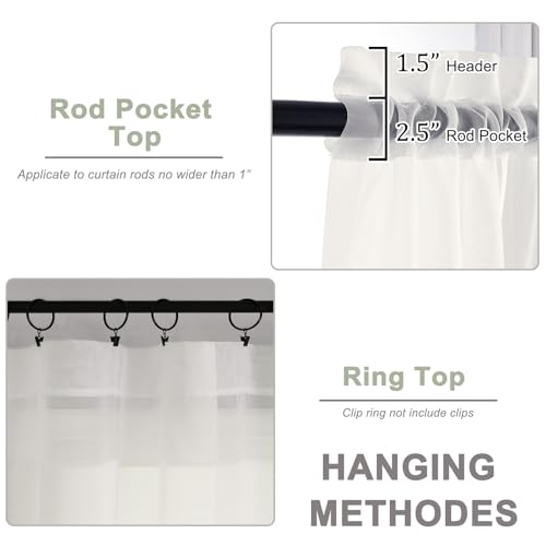 Ivory Sheer Curtains 96 inch Long 2 Panels for Living Room 59" Wide (Ivory / 59"W x 96"L (Pack of 2))