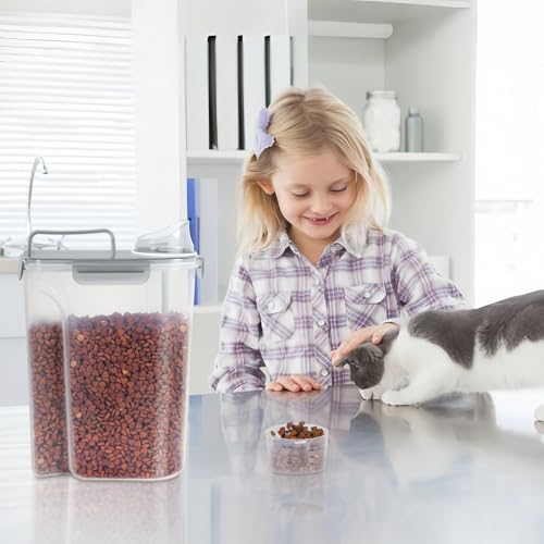 5-7Lbs/6Qt Dog Cat Storage Container Portable with Upgraded Large Spout and Cup, Plastic Pet Food Dispenser for Small Animal Kibble, Bird Seed, Oatmeal, Rice, Flour, Brown Sugart- Clear Gray (Clear Grey / 5L-1pack)
