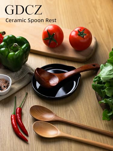 5 Inch Ceramic Spoon Rest for Kitchen Stove Top (Black)