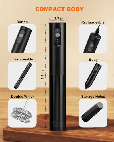 3 Speed Rechargeable Milk Frother Handheld Foam Maker (True Black)
