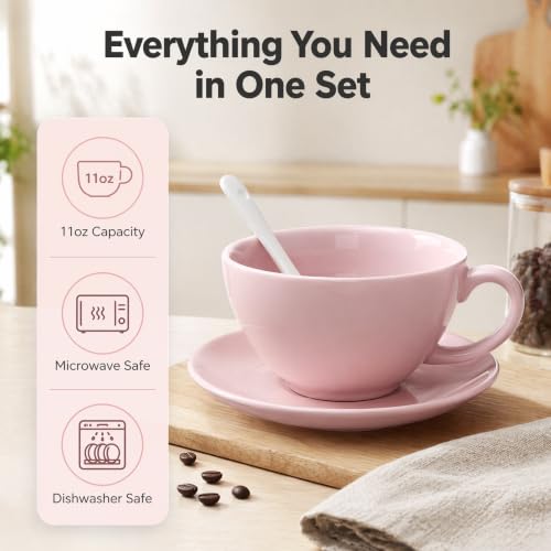 11 oz Pink White Cappuccino Mug (Pink)