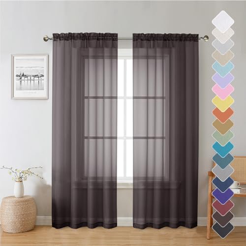 Chocolate Sheer Curtains 72 Inches Long 2 Panels (Chocolate / 42"W x 72"L (Pack of 2))