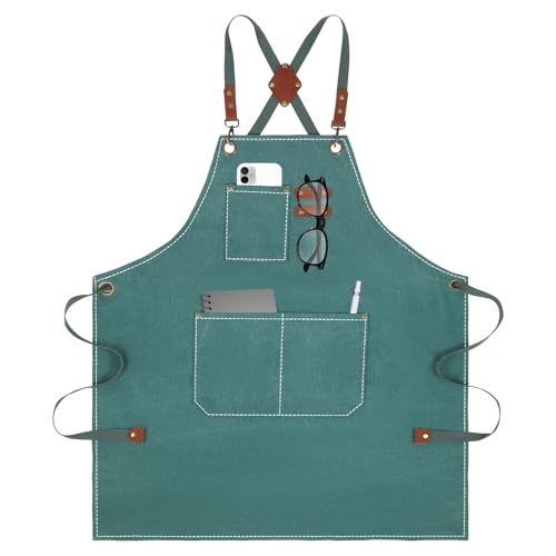 Aprons For Women Men With Large Pockets (Green)