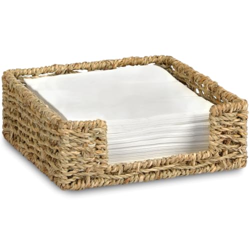 Napkin Holder Wicker Woven Basket Kitchen Decor for Table Dinner Paper Tray (L7.9" X W7.9" X H2.8")