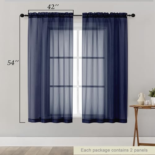 Sheer Navy Blue Curtains for Bedroom Living Room 54 Inch Length 2 Panels Set (Navy Blue / 42"W x 54"L (Pack of 2))