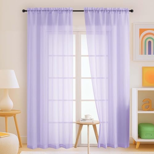 Lavender Sheer Curtains 84 Inches Long 2 Panels (42"W x 84"L (Pack of 2) / Lavender)