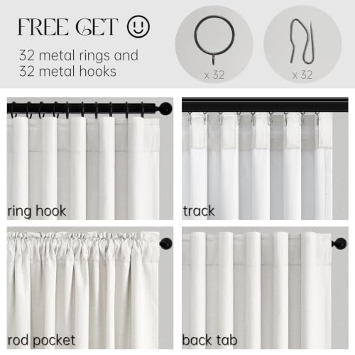 Snow White Linen Blackout 120 Inch Curtains for Large Living Room 2 Panels Set Back Tab Drapes Farmhouse Thermal Insulated Full Black Out Curtains 120 Length High Ceiling to Floor 52Wx120L (Snow White / 52"W x 120"L (Pack of 2))