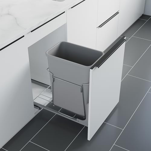 Dowell B15 Aluminum Base Wastebasket Pullout with Door Mount and 35Qt (Single Pull-Out - 35Qt)
