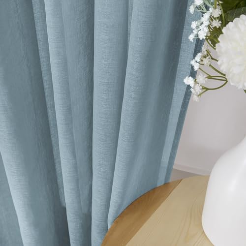 Sheer Tier Curtains Kitchen Linen Textured Half Curtain Sheers Light Filtering Rod Pocket Voile Bathroom Short Curtains for Farmhouse (25"W x 30"L (Pack of 2) / Dusty Blue)