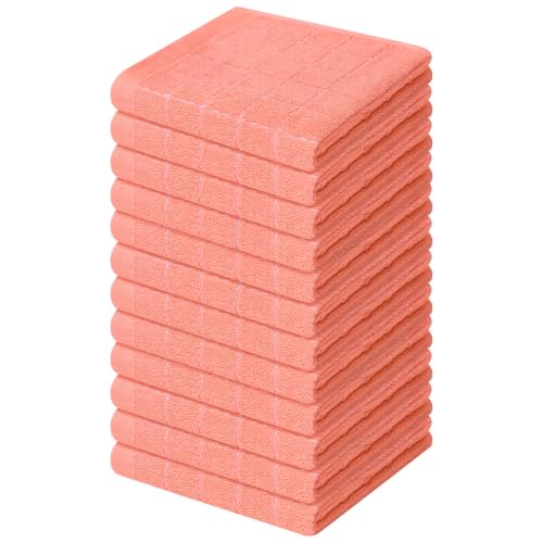 100% Cotton Terry Kitchen Dish Cloths (Coral / 12 X 12 - 12 Pack)