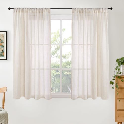 Linen Oatmeal Curtains 45 Inch Length for Short Window (Oatmeal / 42"W x 45"L (Pack of 2))
