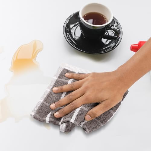 Kitchen Towels Cotton Dish Towels 12”x12” (12" x 12" (Set of 6) / 047 Grey Checks Terry)
