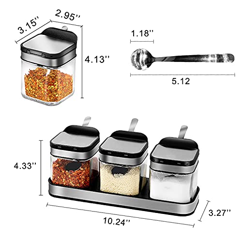 Condiment Jar Spice Container with 304 Stainless Steel Lids and Spoons (3-flavor set)