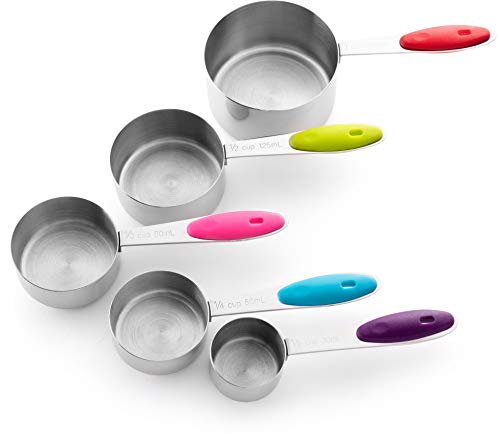 Stainless Steel Measuring Cups Set of 6 (Stainless Steel with Colored Handles)