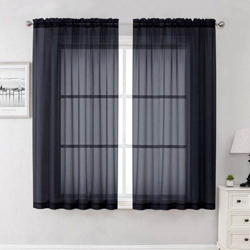 Black Sheer Curtains 63 Inch Length 2 Panels (Black / 59"W x 63"L (Pack of 2))