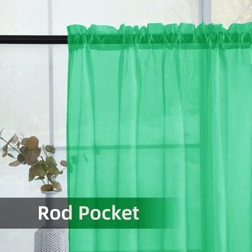 Solid Sheer Rod Pocket Curtain Voile Draperies 2 Panels White Beige Black Grey Coffee 52 Inch Width 45 Inch Long 1 Pair for Kitchen Bedroom Children Living Room Yard (Grass Green / 52"W x 45"L (Pack of 2))