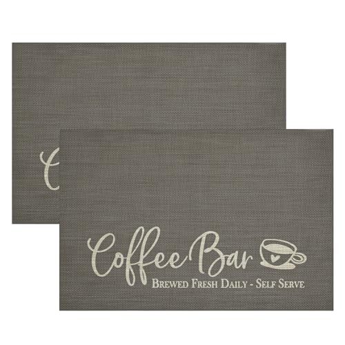 Coffee Bar Mat Set of 2 (12" x 18", Rectangular 2 Pcs / Gray)