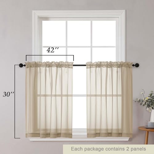 Taupe Kitchen Curtains 30 Inch Length Tier 2 PCS (Taupe / 42"W x 30"L (Pack of 2))