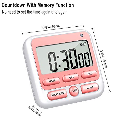 4-in-1 Digital Timer with Count Up/Down, Clock & Alarm, Ring & Silent Modes (Pink)