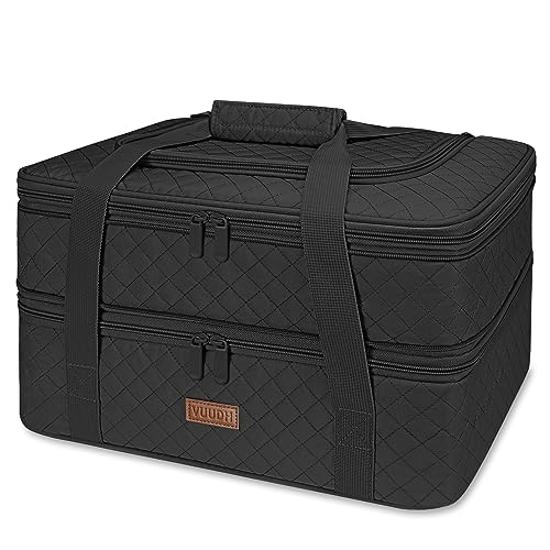 Quilted Double Decker Casserole Carrier (Black / 15.7 x 11.8x 8.7inch)