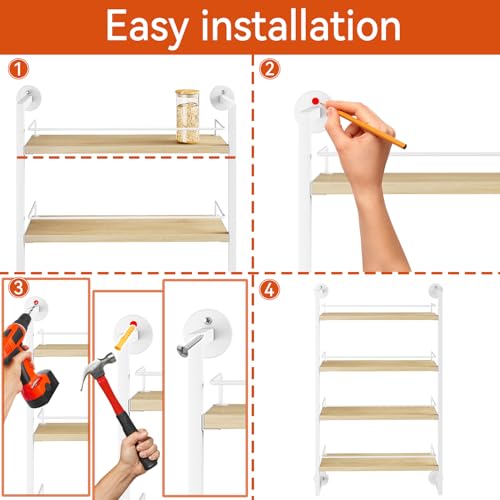 4 Tier Spice Rack Wall Mount for Kitchen (4 Tier / Natural)