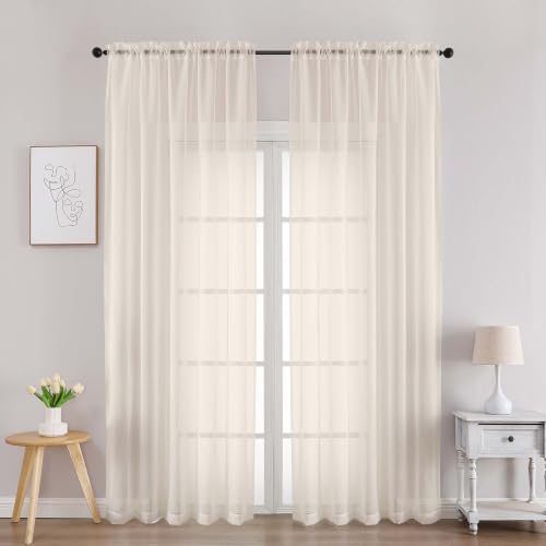Cream Sheer Curtains 90 Inches Long 2 Panels (Cream / 59"W x 90"L (Pack of 2))