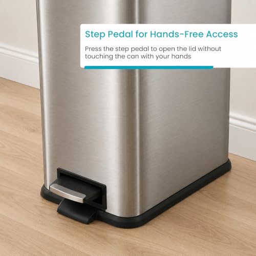 8 Gallon Kitchen Trash Can with Slim Fit Design (Silver / Solid)