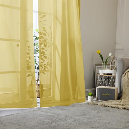 Yellow Sheer Curtains 78 Inches Long 2 Panels (Yellow / 42"W x 78"L (Pack of 2))