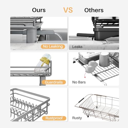 Expandable Dish Drying Rack for Kitchen Counter (Gray)