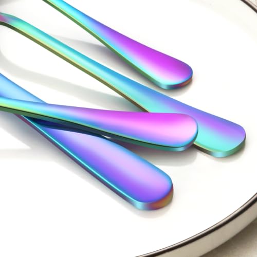 24 Piece Rainbow Silverware Set with Steak Knives Black Stainless Steel Flatware Set for 4 Food Grade Tableware Cutlery Set Rust (24Pcs-A)