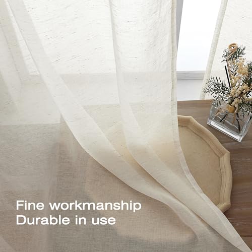 Natural Linen Textured Sheer Curtains 63 Inch Length 2 Panels (Natural / 40"W x 63"L (Pack of 2))