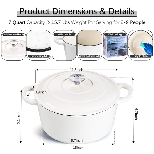 7QT Enameled Dutch Oven (7 QT-Round / White)