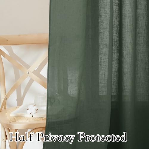 Farmhouse Boho Linen Sheer Curtains 90 inches Long for Living Room (Hunter Green / 52"W x 90"L (Pack of 2))