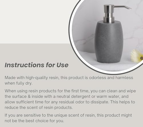 Sandstone Textured Resin Soap Dispenser with Metallic Pump and Waterproof Bottle Labels for Bathroom Kitchen Dish Hand Wash Shower Lotion Shampoo (Dark Gray_2 Pcs)