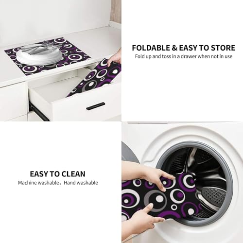 Purple White and Black Circle Pattern Dish Drying Mat (Circles-Purple-White-Black / 16" x 18")