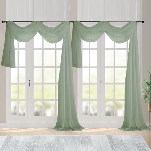 Extra Long Sage Green Sheer Curtains 144 inch 2 Panels (Sage Green / 59"W x 144"L (Pack of 2))