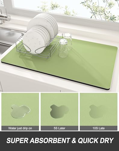 Dish Drying Mat for Kitchen Counter (A-green / 12" x 19")