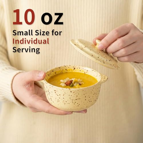 10 Oz Mini Ceramic Cocotte Set with Lids & Handles (Yellow)