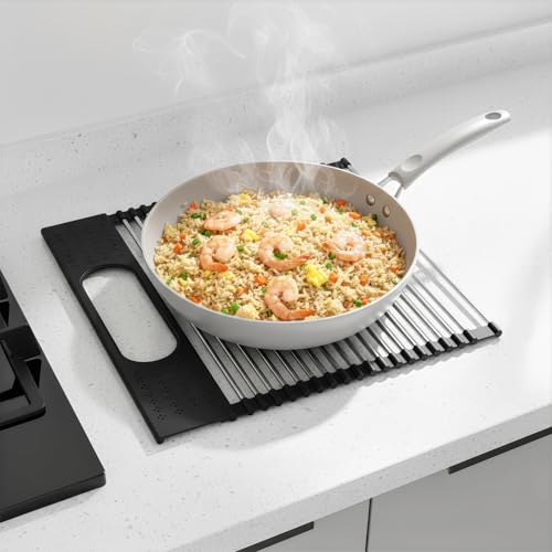 Roll Up Dish Drying Rack Over Sink (Black（17.5" X 15.2"）)