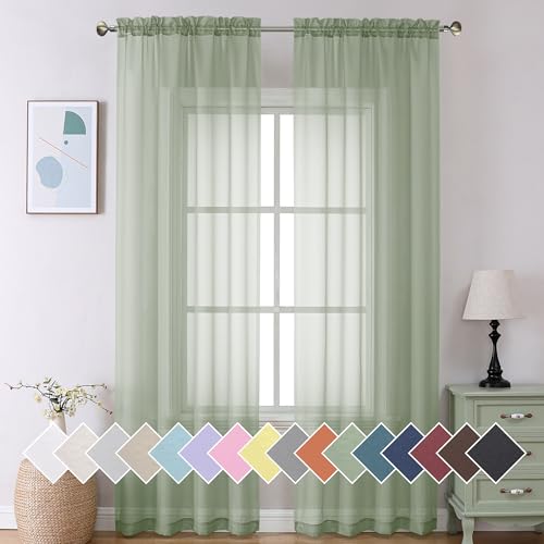 Long Sheer Bedroom Curtains 2 Panel Sets 108" Inch Length (40"W x 108"L (Pack of 2) / Sage Green)