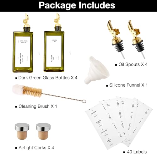 Olive Oil Dispenser Bottle for Kitchen (Golden, 4 Pack)