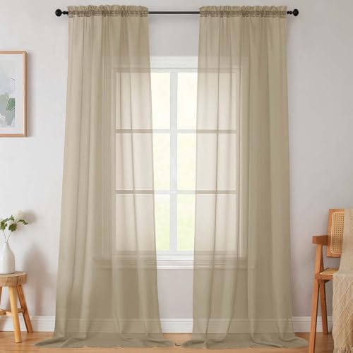 Extra Long Sheer Taupe Curtains for Bedroom Living Room 120 Inches Long 2 Panels Set (Taupe / 42"W x 120"L (Pack of 2))