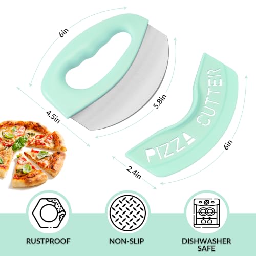 Heavy Duty Stainless Steel Pizza Cutter with Cover (Mint Green)