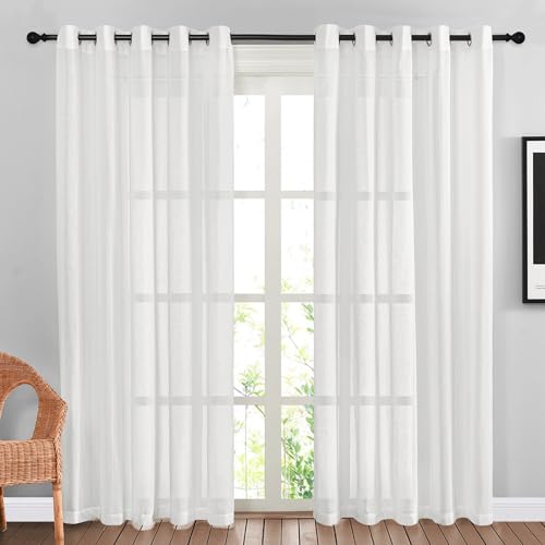 White Sheer Linen Curtains 84 inches Long (62"W x 84"L (Pack of 2) / White)