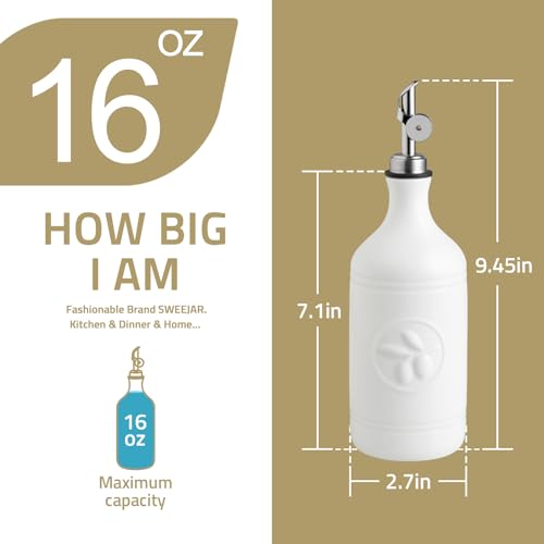 Sweejar 16 Oz Ceramic Olive Oil Dispenser Bottle (Beige / 16 Oz(Gold Spout))
