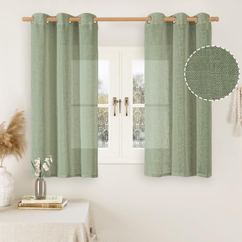 48 Inch Length Sage Green Linen Curtains for Windows 2 Panels Set (34"W x 48"L (Pack of 2) / Sage Green)