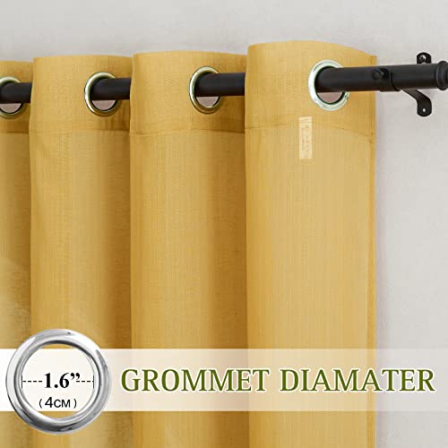 Semi Sheer Curtains Flax Linen Texture (52"W x 84"L (Pack of 2) / Citrine)