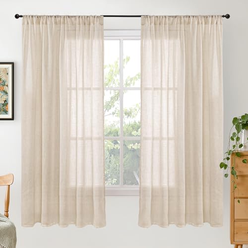 Burlap Linen Curtains 63 Inch 2 Panels Set (Natural / 52"W x 63"L (Pack of 2))